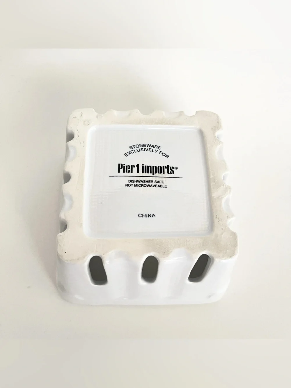 Pier 1 Imports Stoneware Ceramic Berry Basket White Square 4.5 inch Strawberry